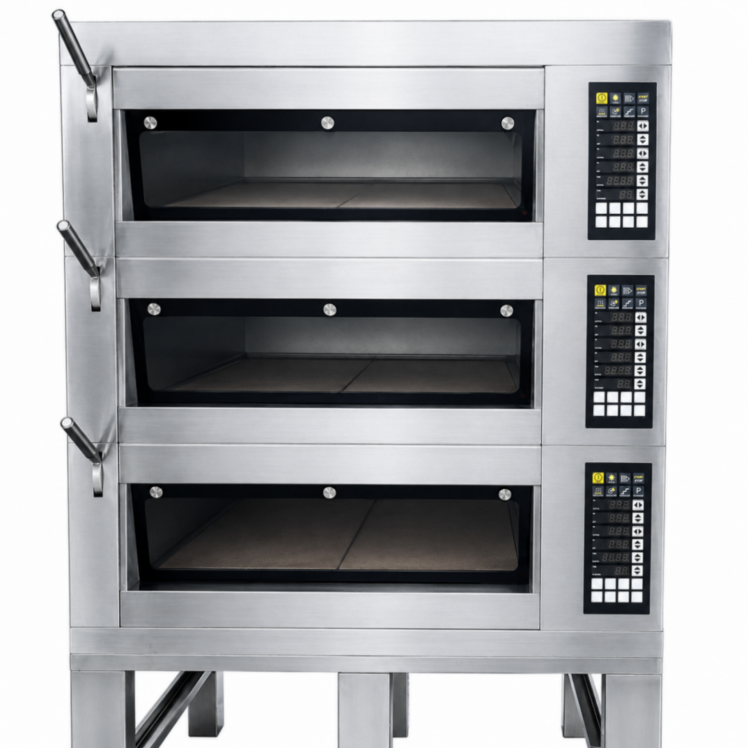 Horno Eléctrico Piso Estilo Europeo 3 Cámaras 6 Bandejas con Vapor, Piedra y Campanas S-E302 - FULL