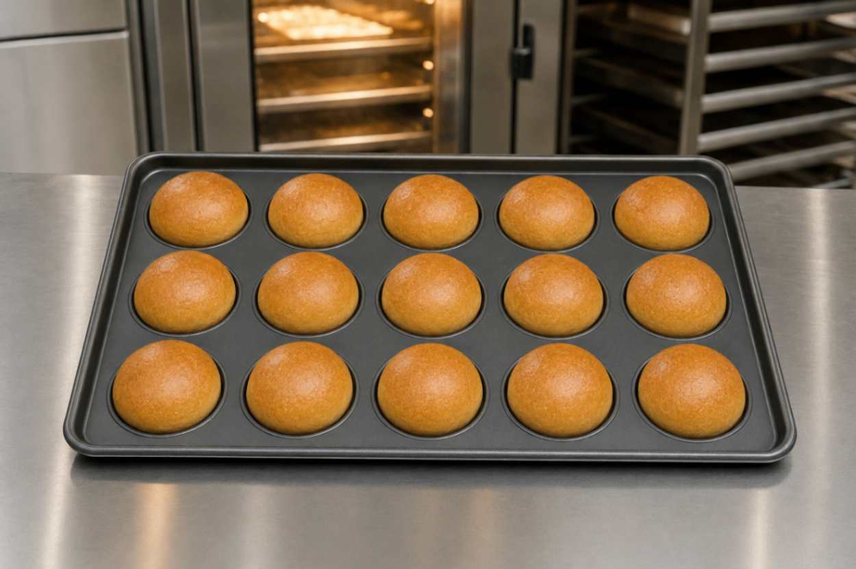 Bandeja para Pan de Hamburguesa 3,5" de 15 Cavidades | Acero Aluminizado y Teflón TS12509136