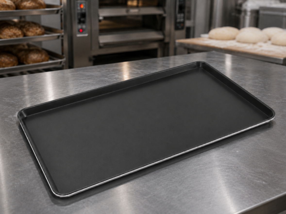 Bandeja Plana de Acero Aluminizado 600×400×30 mm para Panadería | Teflón y Borde Reforzado TS1105-S