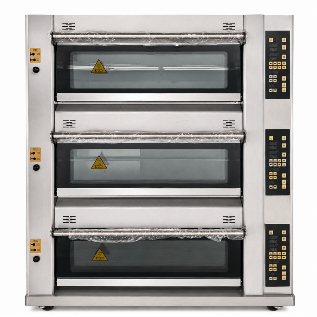 Horno Eléctrico de Piso 3 Cámaras 6 Bandejas 400×600mm con Vapor y Piedra S-302F - FULL