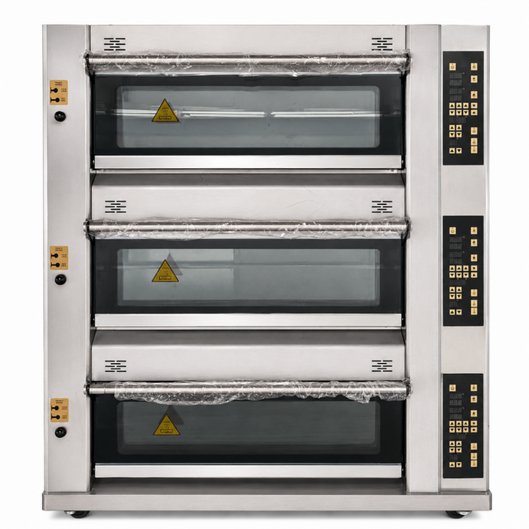 Horno a Gas de Piso 3 Cámaras 6 Bandejas 400×600mm con Vapor y Placas de Piedra S-302GF - FULLd