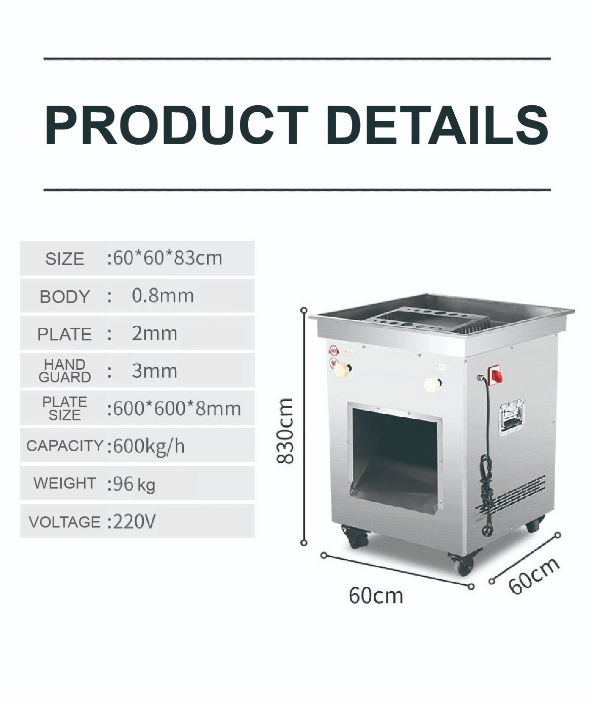 Cortadora de Carne Industrial 500-600 kg/h para Plantas Procesadoras | Desmontaje Fácil con Cuchilla