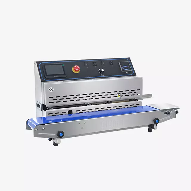 Selladora de Banda Continua Industrial 16 m/min con Impresora Ink-jet para Packaging | FRP-810I