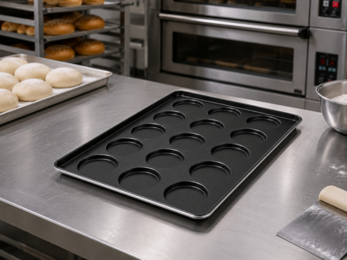 Bandeja Profesional para Pan de Hamburguesa 15 Cavidades Ø100 mm | Acero Aluminizado y Teflón TS3200