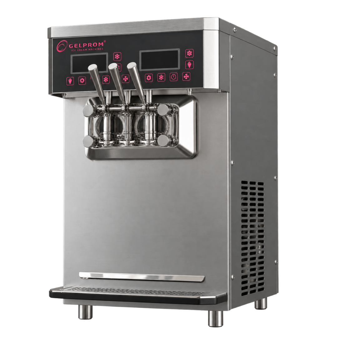 Máquina profesional de helado suave GP300DC/T-AP – doble sistema, 2 sabores + mix, con bomba