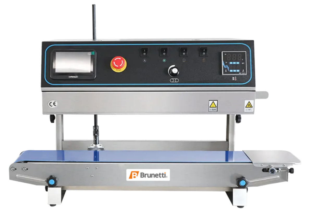 Selladora Vertical de Bolsas Continua Brunetti SEC810V Pantalla Táctil Impresor Inkjet