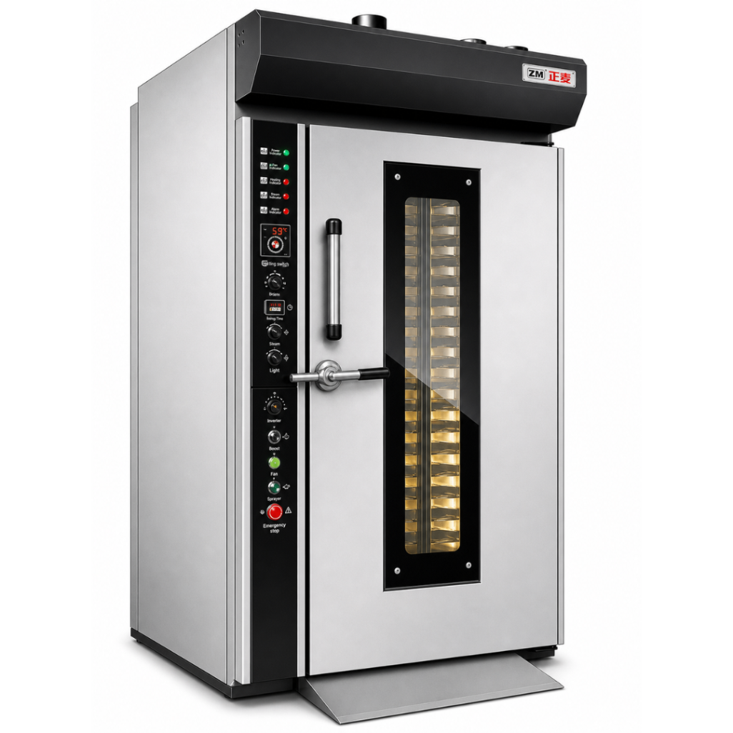 Horno Rotativo Industrial Diésel ZMZ-16C – 16 Bandejas – Carro Rack – Panel Manual