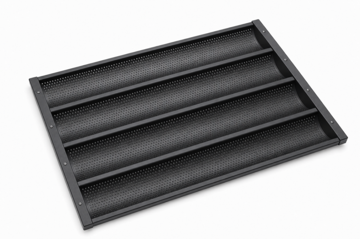 Bandeja Baguette Perforada de 4 Canales 600×400×36 mm | Aluminio y Teflón TS52501002