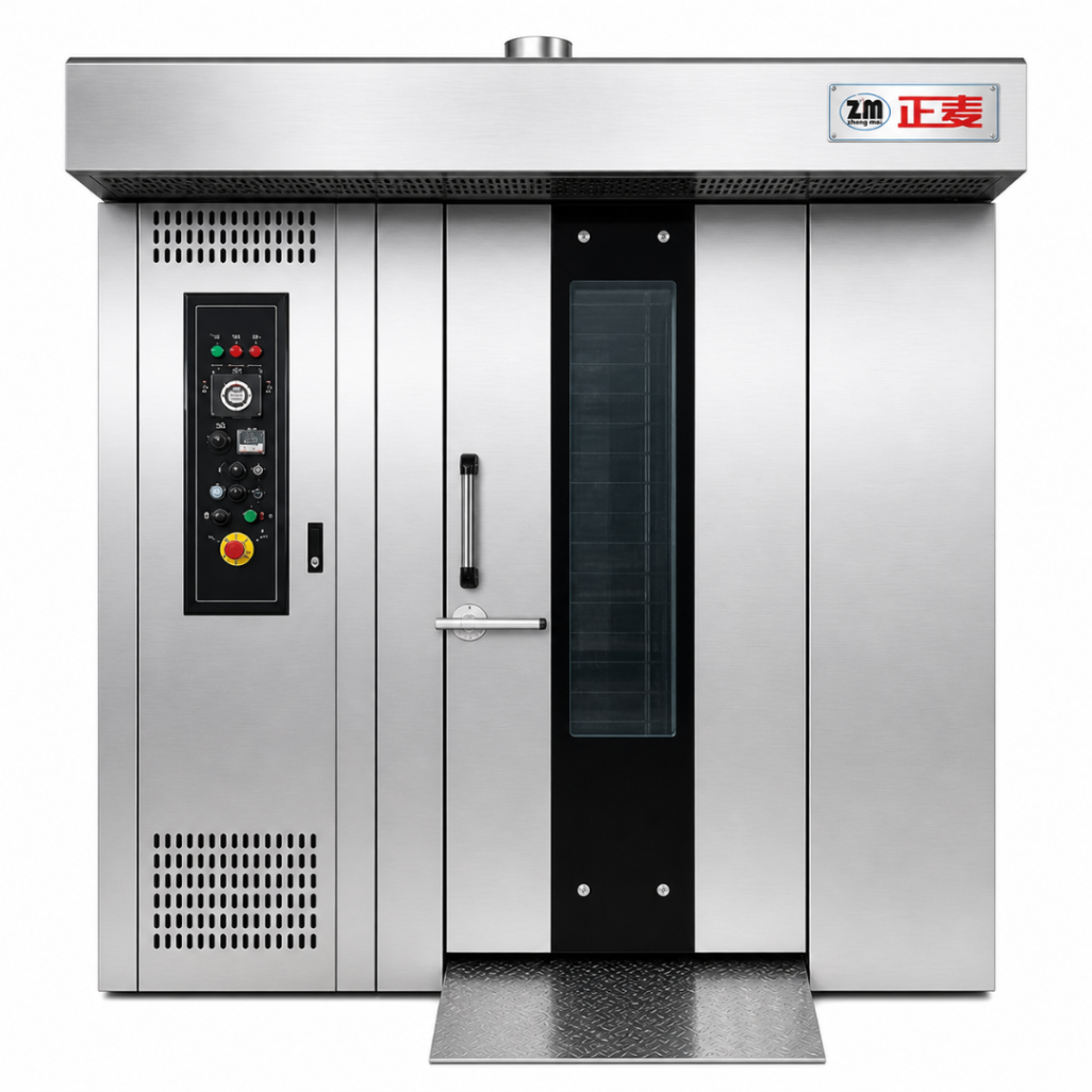 Horno Rotativo Industrial a Gas ZMZK-32M – 32 Bandejas – Carro Rack – Tipo Ancho – Panel Manual