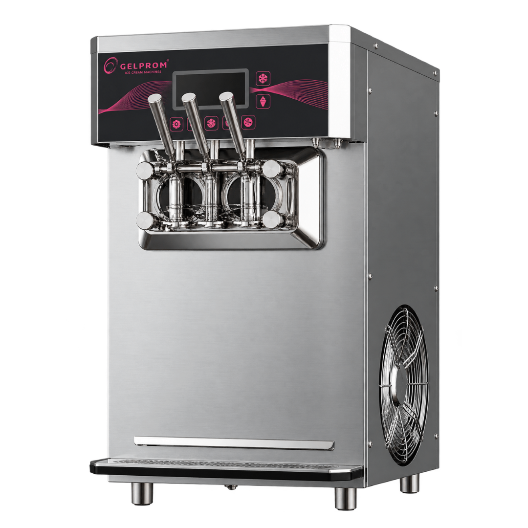 Máquina profesional de helado suave GP300T-AP-D – sobremesa, 2 sabores + mix, con bomba y Defrost
