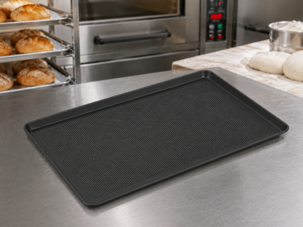 Bandeja Perforada Profesional de Aluminio 600×400×25 mm para Panadería | Recubrimiento Teflón TS1014